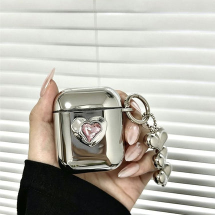 Pink Double Heart Electroplated Case + 3 Heart Charms AirPods 4