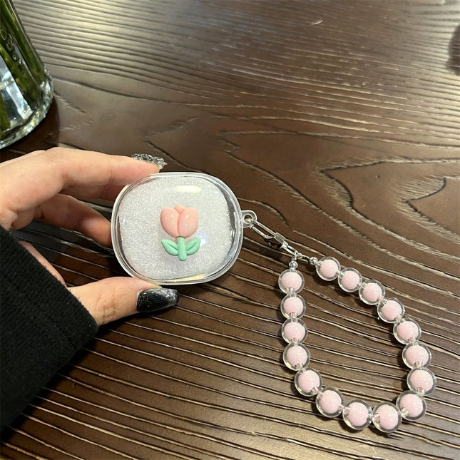 Pink Flower Clear Case Plus Pink Bracelet V1221-PINK-FLOWER-CLEAR-CASE-PINK-BRACELET