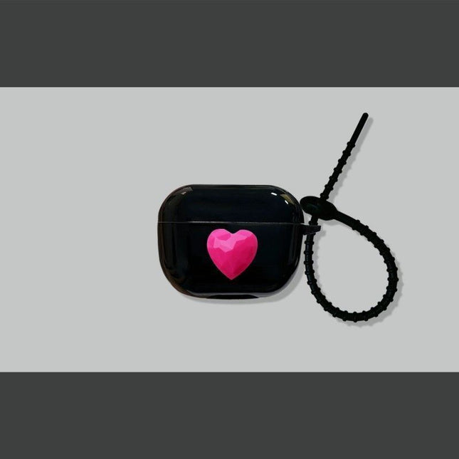 Rose Red Heart on Black Case Plus Black Wrist Strap AirPods Pro