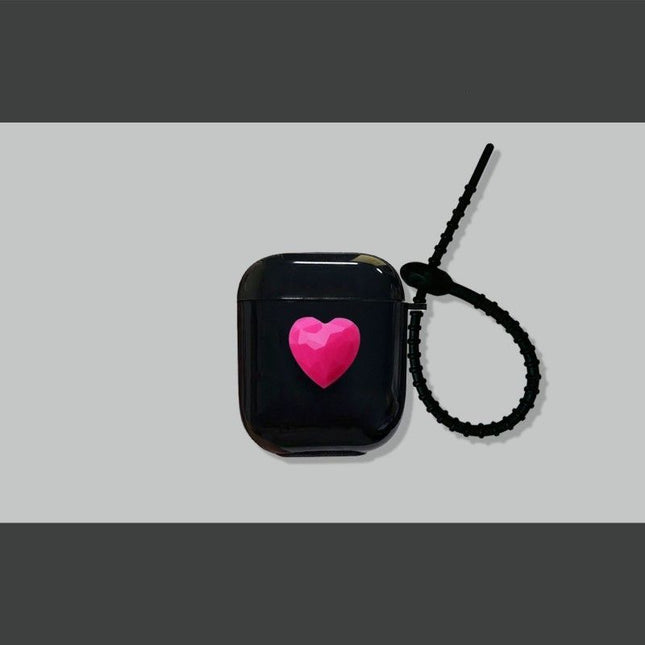 Rose Red Heart on Black Case Plus Black Wrist Strap AirPods Pro 2 – product detail