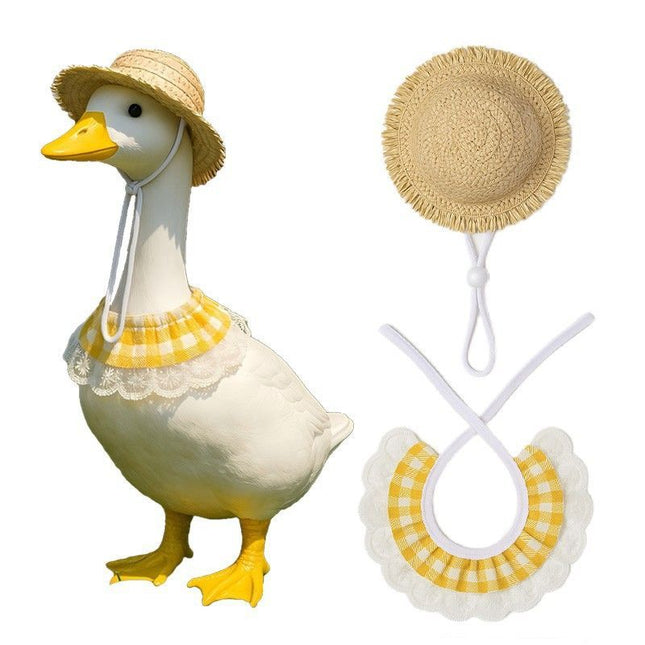 Straw Hat And Yellow Lace Bib V1221-STRAW-HAT-AND-YELLOW-LACE-BIB