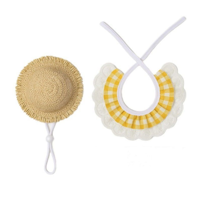Straw Hat And Yellow Lace Bib – product detail