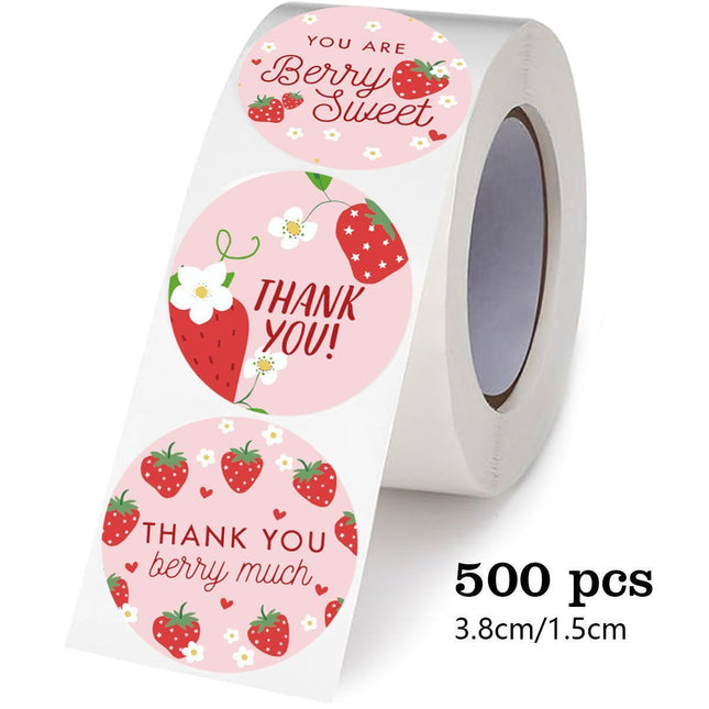 Strawberry Thank You Stickers 38mm 1 and a half inch