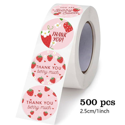 Strawberry Thank You Stickers 38mm 1 and a half inch