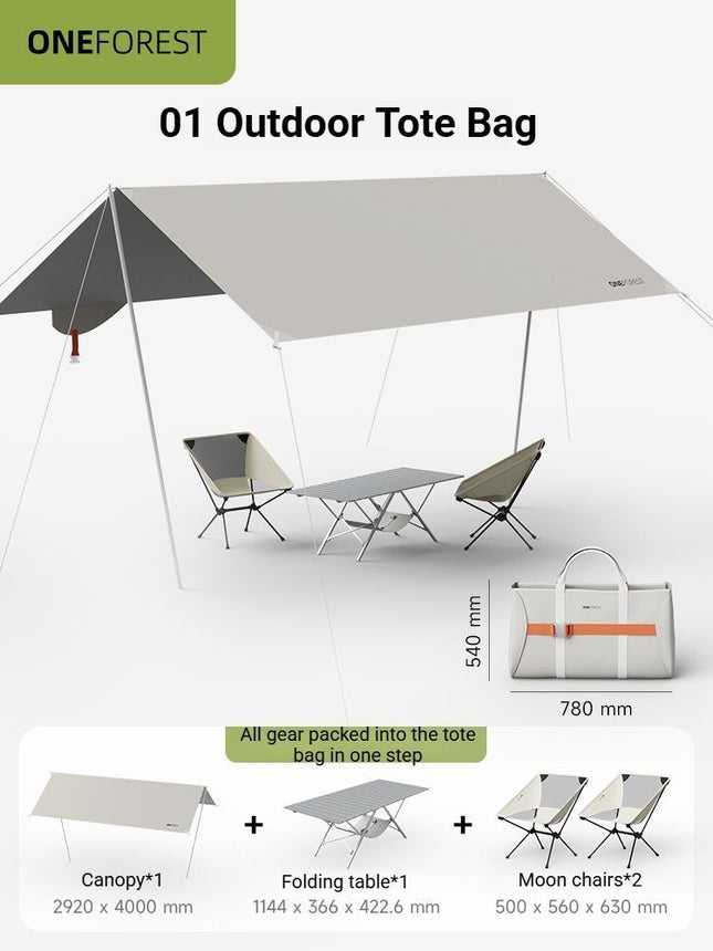 White Canopy Version-Canopy Plus Folding Table Plus 2 Moon Chairs
