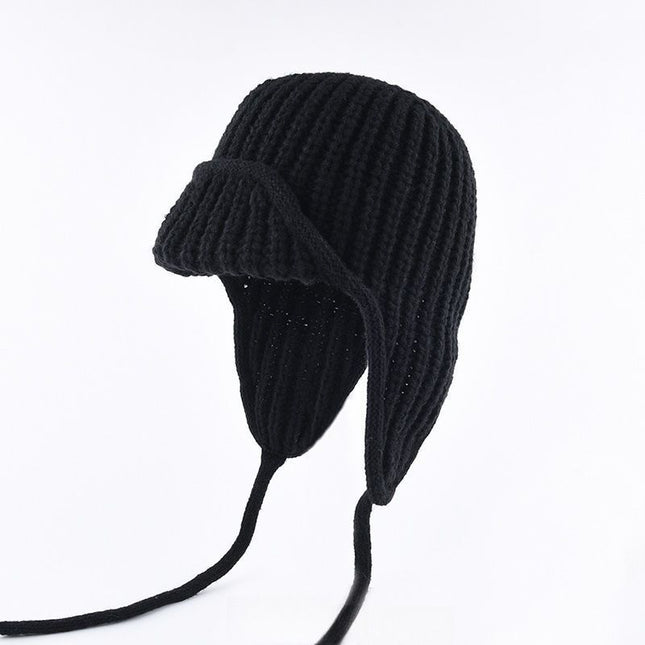 Women Plain Aviator Hat with Earflaps Black V1221-WOMEN-PLAIN-AVIATOR-HAT-WITH-EARFLAPS-BLACK