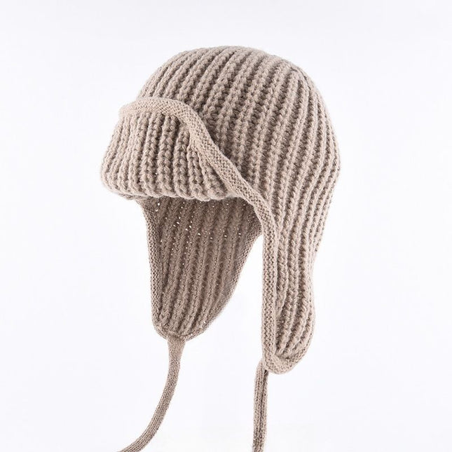 Women Plain Aviator Hat with Earflaps Khaki V1221-WOMEN-PLAIN-AVIATOR-HAT-WITH-EARFLAPS-KHAKI
