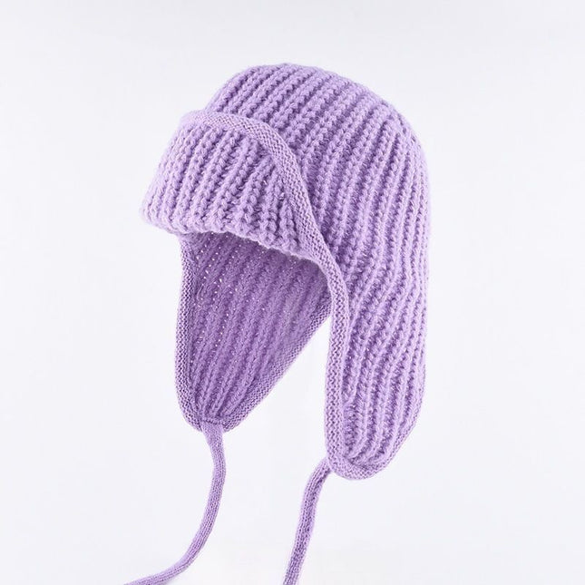 Women Plain Aviator Hat with Earflaps Purple V1221-WOMEN-PLAIN-AVIATOR-HAT-WITH-EARFLAPS-PURPLE