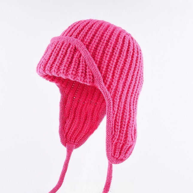 Women Plain Aviator Hat with Earflaps Rose Red V1221-WOMEN-PLAIN-AVIATOR-HAT-WITH-EARFLAPS-ROSE-RED