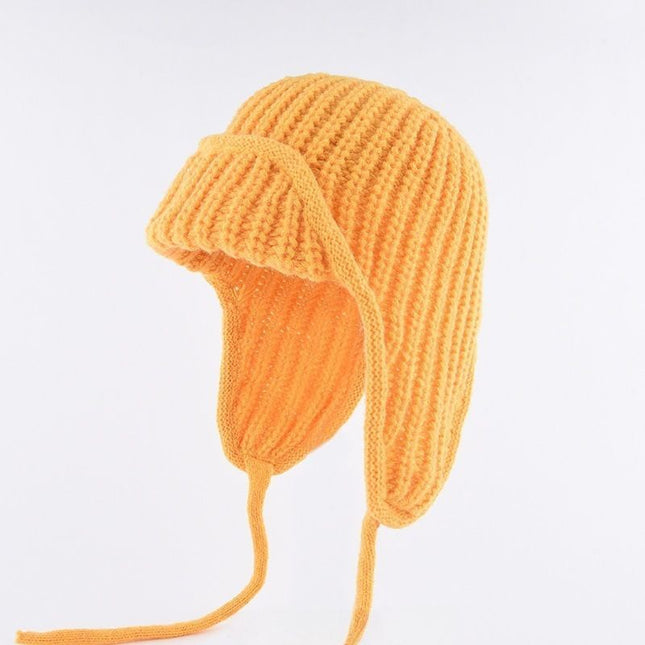 Women Plain Aviator Hat with Earflaps Yellow V1221-WOMEN-PLAIN-AVIATOR-HAT-WITH-EARFLAPS-YELLOW