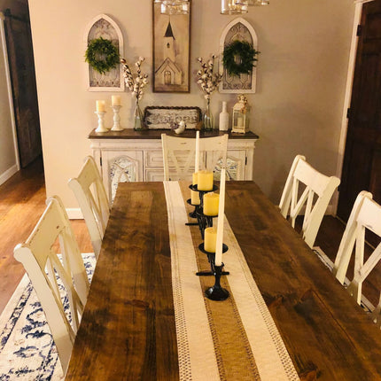 2-Pack Table Runner MX05, Cotton Trim on Both Sides, Brown Center, With Tassels