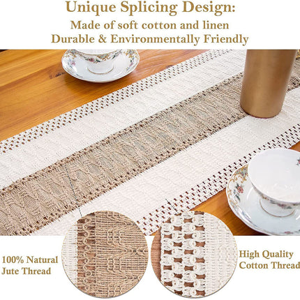 2-Pack Table Runner MX05, Cotton Trim on Both Sides, Brown Center, With Tassels