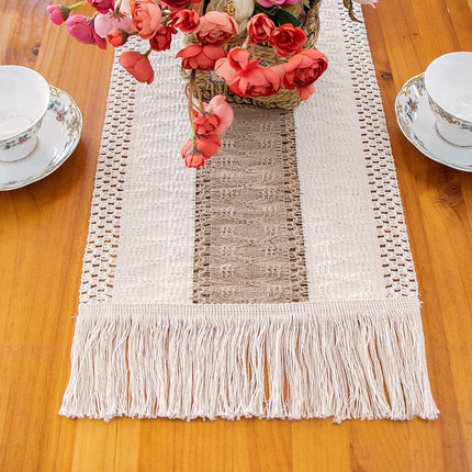 2-Pack Table Runner MX05, Cotton Trim on Both Sides, Black Center, With Tassels
