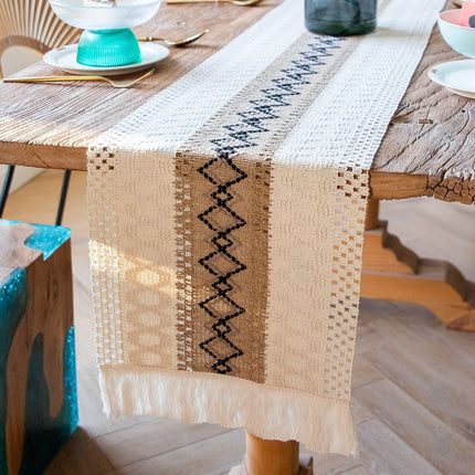 2-Pack Table Runner MX01, White Base with Brown Coffee Diamond Pattern