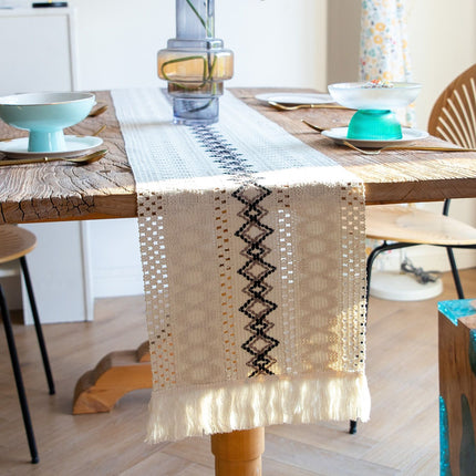 2-Pack Table Runner MX02, White Base with Light Brown Diamond Pattern