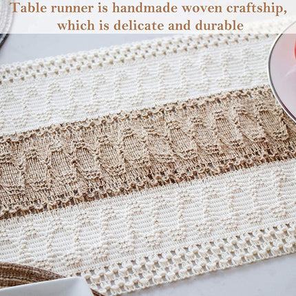 2-Pack Table Runner MX02, White Base with Light Brown Diamond Pattern