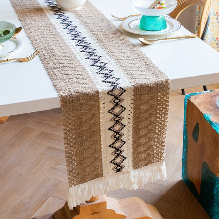 2-Pack Table Runner MX03, Brown Base with White Diamond Pattern