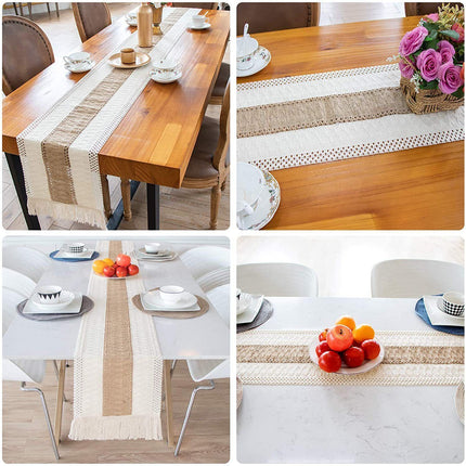 2-Pack Table Runner MX03, Brown Base with White Diamond Pattern
