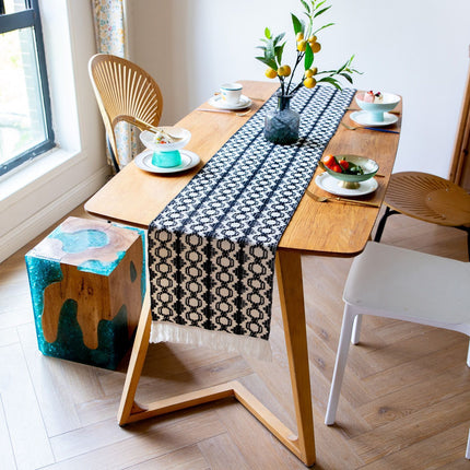 2-Pack Table Runner MX09, Black Base with Black Hexagon Pattern