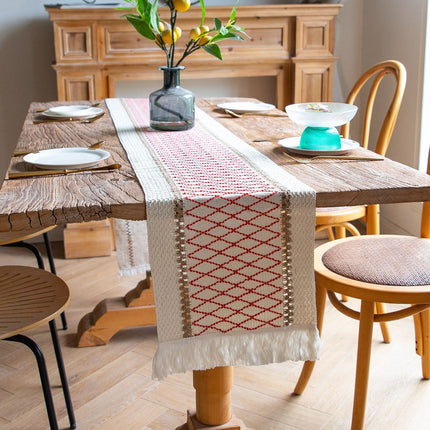 2-Pack Table Runner MX15, Red Grid Cotton Linen
