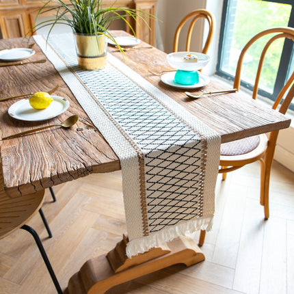 2-Pack Table Runner MX15, Black Grid Cotton Linen