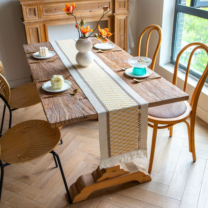2-Pack Table Runner MX15, Yellow Grid Cotton Linen
