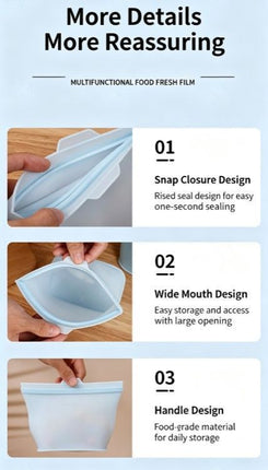 4 Pack Food-Grade Silicone Food Storage Bags, Light Blue, 500ml
