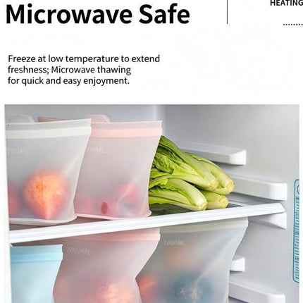 2 Pack Food-Grade Silicone Food Storage Bags, Light Pink, 1500ml