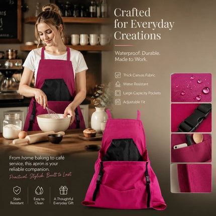 2pcs Thick Canvas Apron (Rose Red)