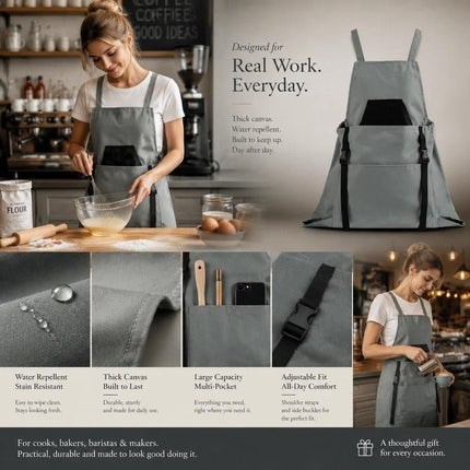 2pcs Thick Canvas Apron (Grey)