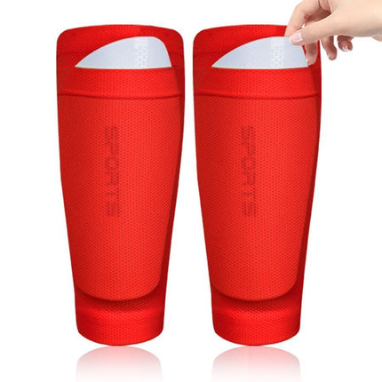 2 Pairs Soccer Shin Guard Sock Red Size L