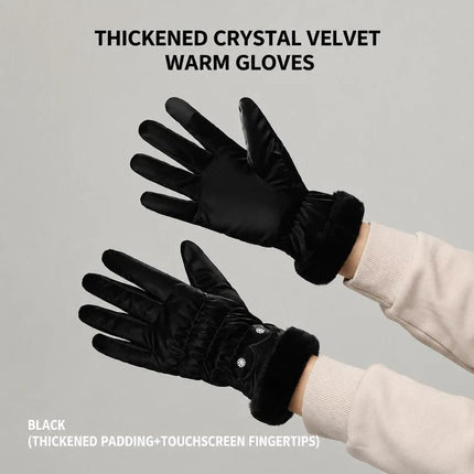 2 Pairs Thermal Gloves,Fleece Lined Lace - Black