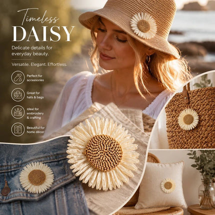 Cream White Boho Artificial Sunflower Daisy Garment Bag Accessory 4