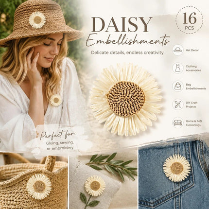 Cream White Boho Artificial Sunflower Daisy Garment Bag Accessory 16