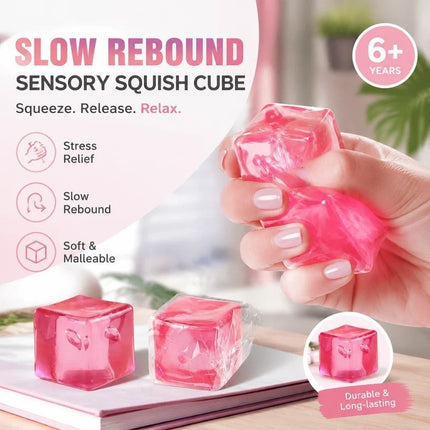 Pastel Pink Ice Cube Squishy 5cm, Light Calming Desk Fidget