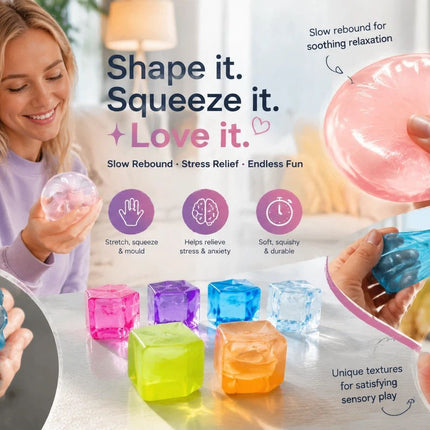 Muted Purple Ice Cube Squishy 5cm 2 Pack, Dual Slow Unwind Toy Set