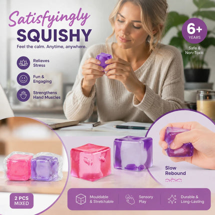 Mixed Pink & Purple Ice Cube Squishy 5cm 2 Pack