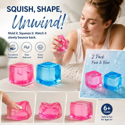 Mixed Pink & Blue Ice Cube Squishy 5cm 2 Pack