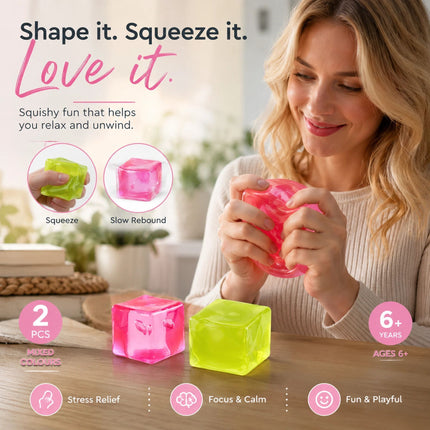 Mixed Pink & Green Ice Cube Squishy 5cm 2 Pack