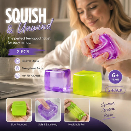 Mixed Purple & Green Ice Cube Squishy 5cm 2 Pack