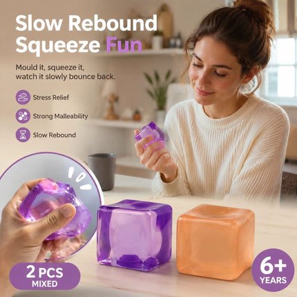 Mixed Purple & Yellow Ice Cube Squishy 5cm 2 Pack