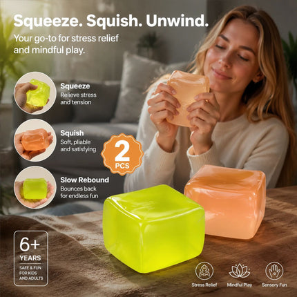 Mixed Green & Yellow Ice Cube Squishy 5cm 2 Pack