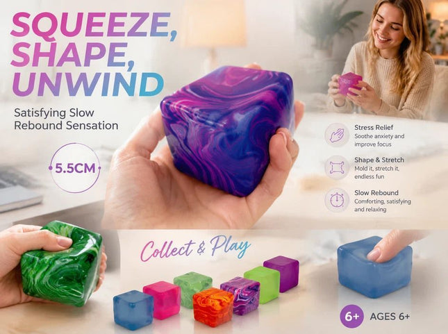 Garden Swirl Solid Green + Marbled Purple Ice Cube Squishy 2 Pack