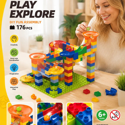 Imaginative Marble Run Building Blocks DIY Puzzle Toy, 89pcs Small Track (Colour Box Pack)