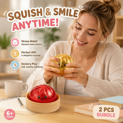 Stress Relief Duo Glitter Salmon Pink & Glitter Gold Bun Squishy 2 Pack, Sunny Birthday Pair