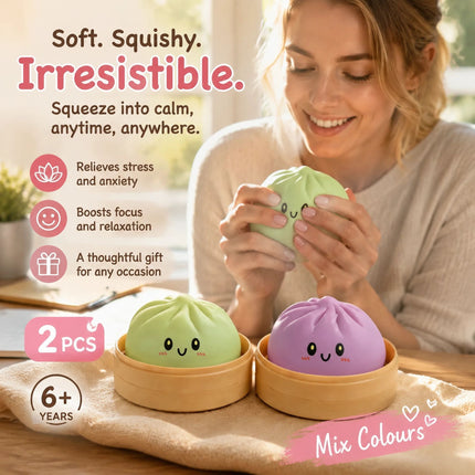 Stress Relief Duo Plain Green & Plain Pink Bun Squishy 2 Pack, Pastel Birthday Pair
