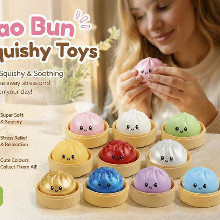 Stress Relief Duo Plain Yellow & Plain Pink Bun Squishy 2 Pack, Bright Festival Pair