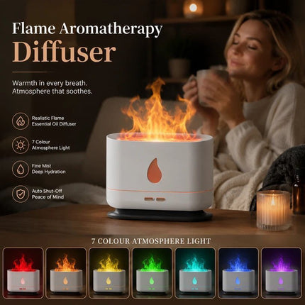 USB Flame Aroma Diffuser, White RGB Light