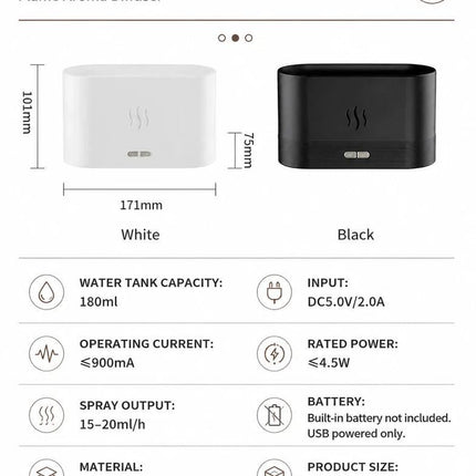 2 Pack USB Flame Diffuser, White & Black Single Light Pair