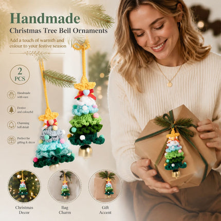 2 Pack Crochet Ornament C+F Green & Blue, Simple Christmas Pair